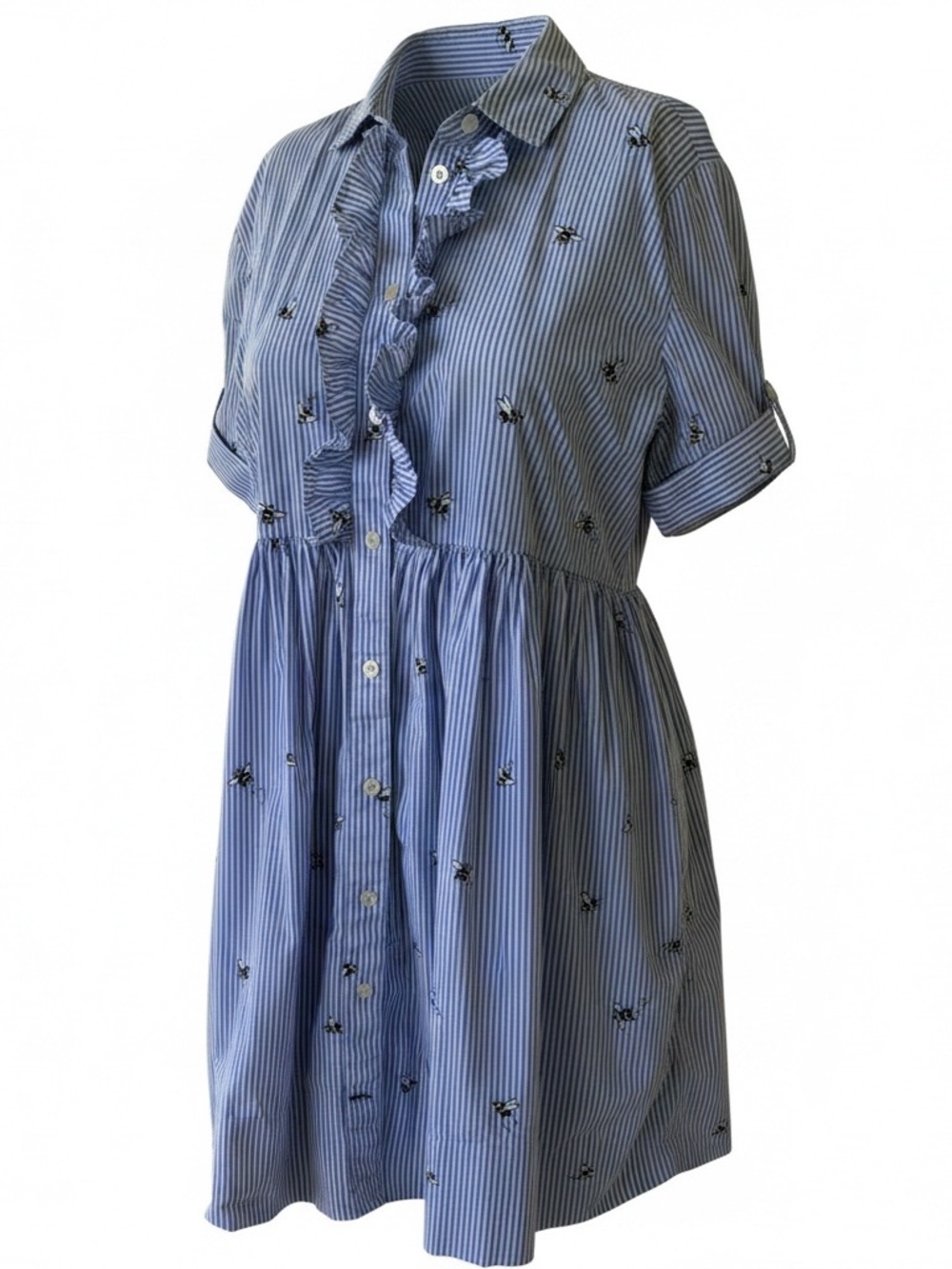 kate spade Blue and White Striped Shirt Dress with Bee print. Size small
